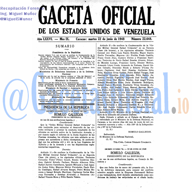 Gaceta Oficial 22648 del 22 Junio 1948