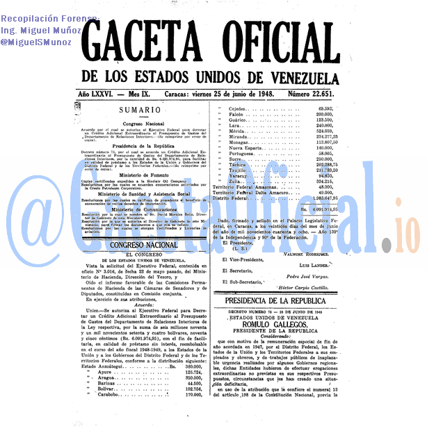 Gaceta Oficial 22651 del 25 Junio 1948