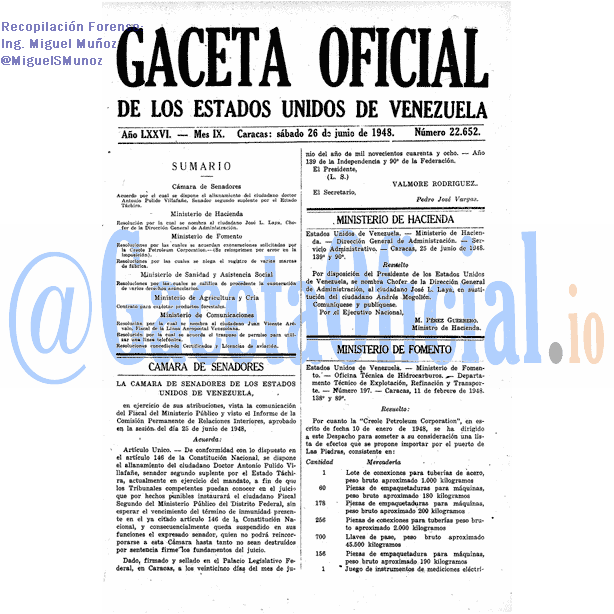 Gaceta Oficial 22652 del 26 Junio 1948