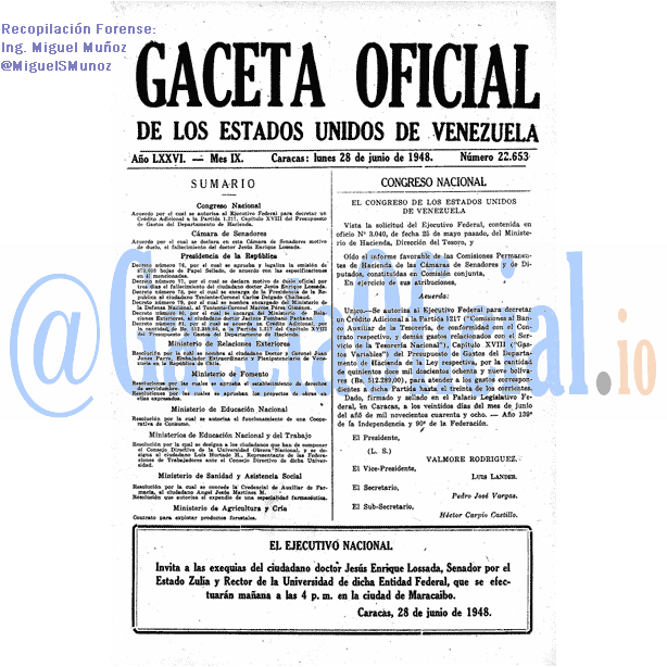 Gaceta Oficial 22653 del 28 Junio 1948