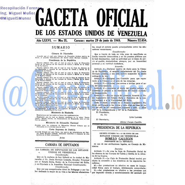 Gaceta Oficial 22654 del 29 Junio 1948