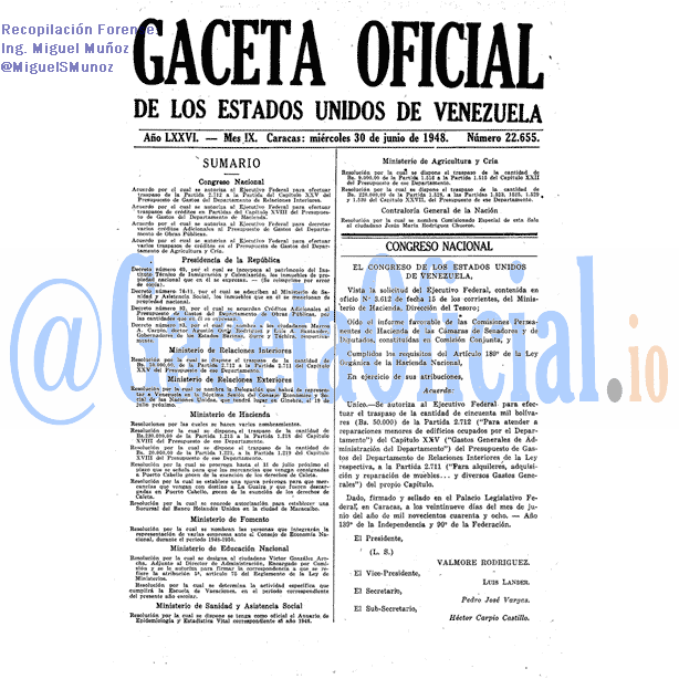 Gaceta Oficial 22655 del 30 Junio 1948