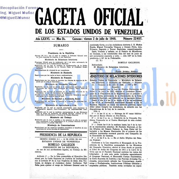 Gaceta Oficial 22657 del 2 Julio 1948