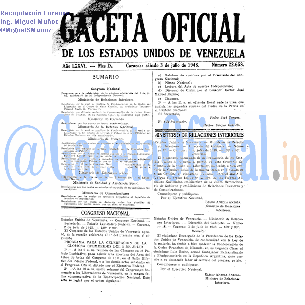 Gaceta Oficial 22658 del 3 Julio 1948