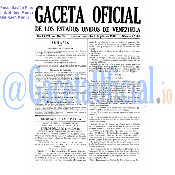 Gaceta Oficial 22660 del 7 Julio 1948
