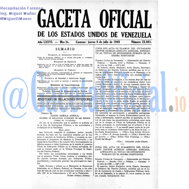 Gaceta Oficial 22661 del 8 Julio 1948