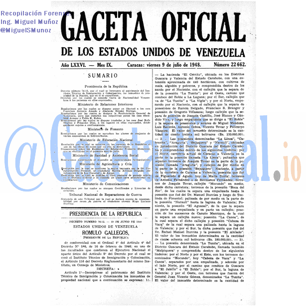 Gaceta Oficial 22662 del 9 Julio 1948