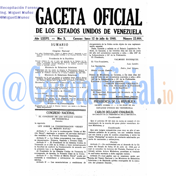 Gaceta Oficial 22664 del 12 Julio 1948