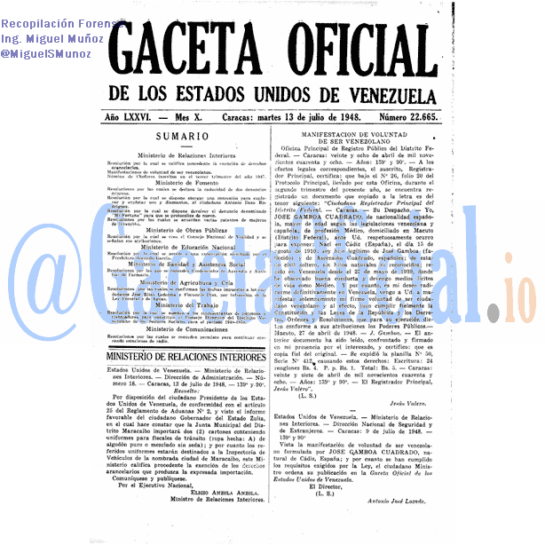 Gaceta Oficial 22665 del 13 Julio 1948