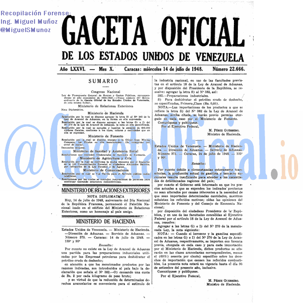 Gaceta Oficial 22666 del 14 Julio 1948