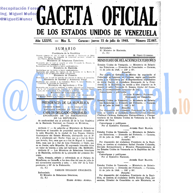 Gaceta Oficial 22667 del 15 Julio 1948