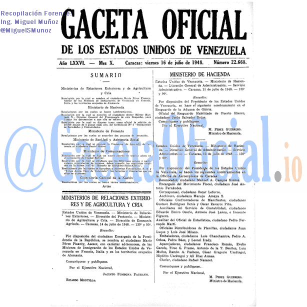 Gaceta Oficial 22668 del 16 Julio 1948