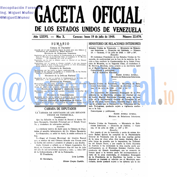 Gaceta Oficial 22670 del 19 Julio 1948