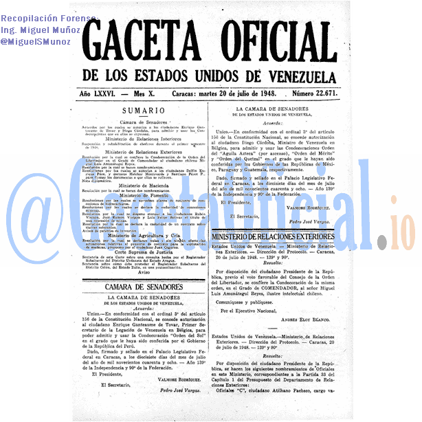 Gaceta Oficial 22671 del 20 Julio 1948