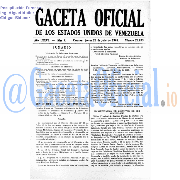 Gaceta Oficial 22673 del 22 Julio 1948