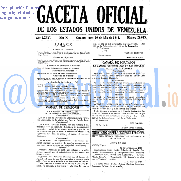Gaceta Oficial 22675 del 26 Julio 1948