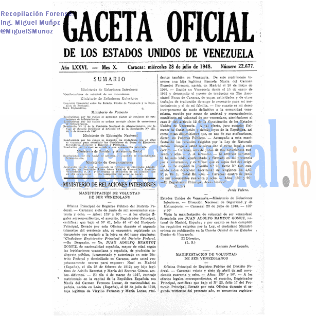 Gaceta Oficial 22677 del 28 Julio 1948