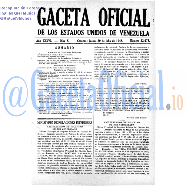 Gaceta Oficial 22678 del 29 Julio 1948