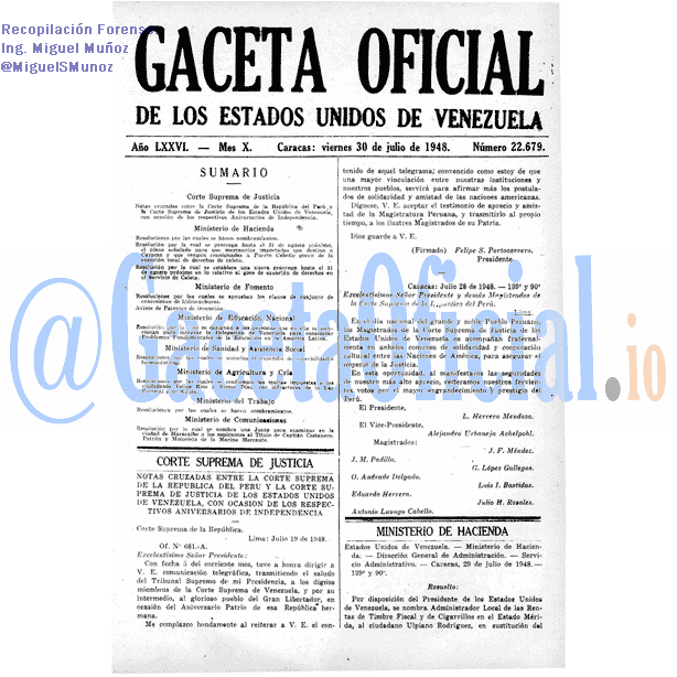 Gaceta Oficial 22679 del 30 Julio 1948