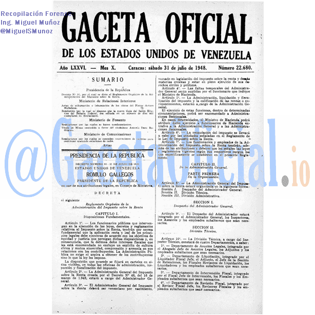 Gaceta Oficial 22680 del 31 Julio 1948