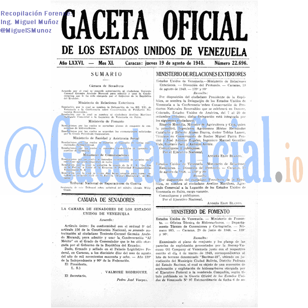 Gaceta Oficial 22696 del 19 Agosto 1948
