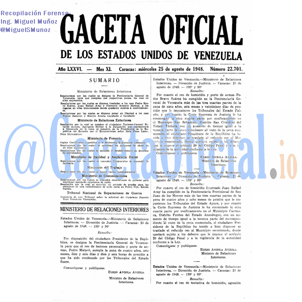 Gaceta Oficial 22701 del 25 Agosto 1948