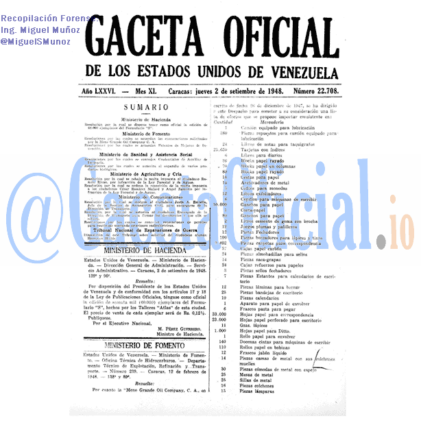 Gaceta Oficial 22708 del 2 Septiembre 1948