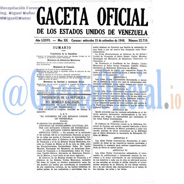 Gaceta Oficial 22719 del 15 Septiembre 1948