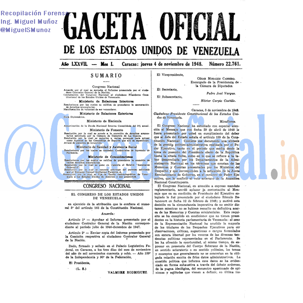 Gaceta Oficial 22761 del 4 Noviembre 1948