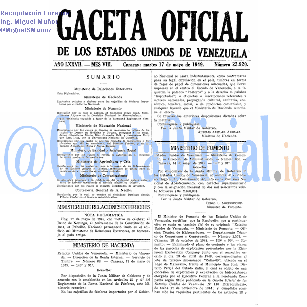 Gaceta Oficial 22920 del 17 Mayo 1949