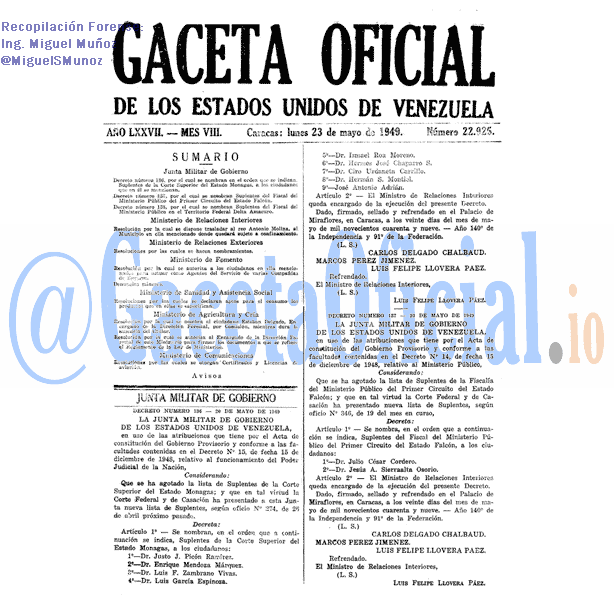 Gaceta Oficial 22925 del 23 Mayo 1949