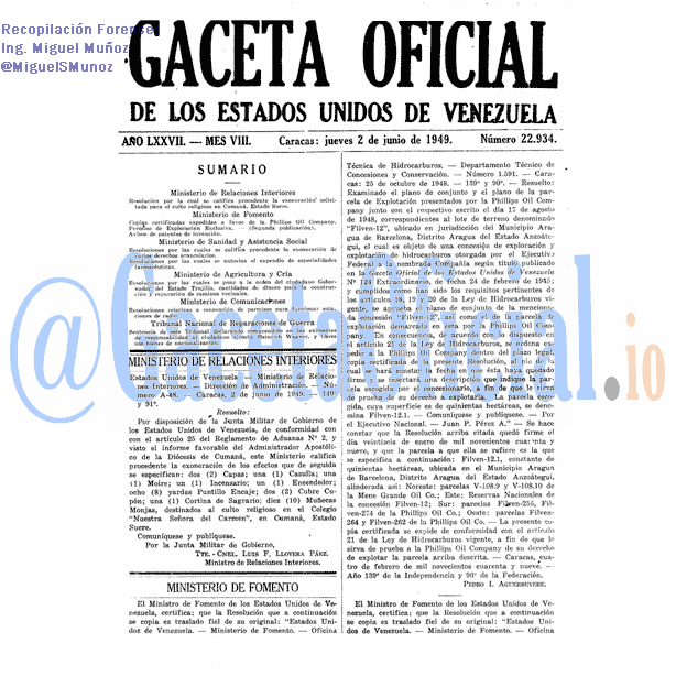 Gaceta Oficial 22934 del 2 Junio 1949