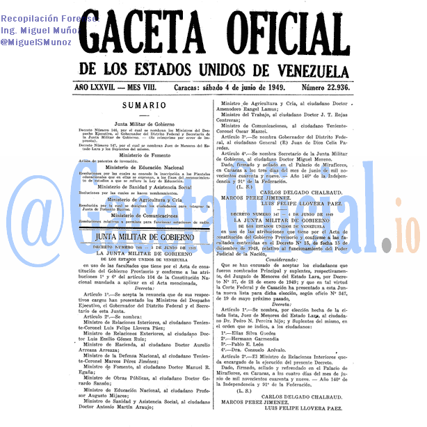 Gaceta Oficial 22936 del 4 Junio 1949