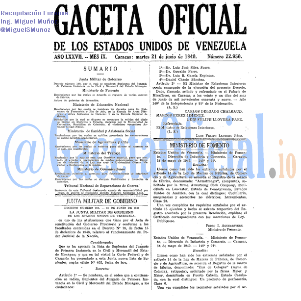 Gaceta Oficial 22950 del 21 Junio 1949