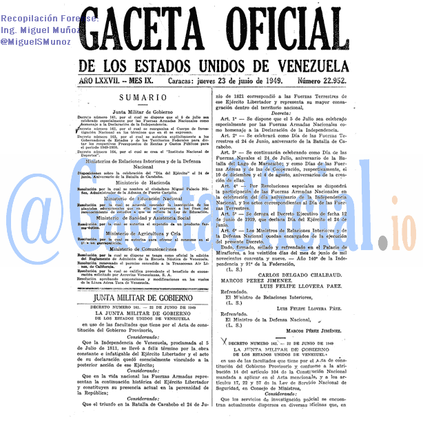 Gaceta Oficial 22952 del 23 Junio 1949