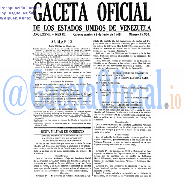 Gaceta Oficial 22956 del 28 Junio 1949