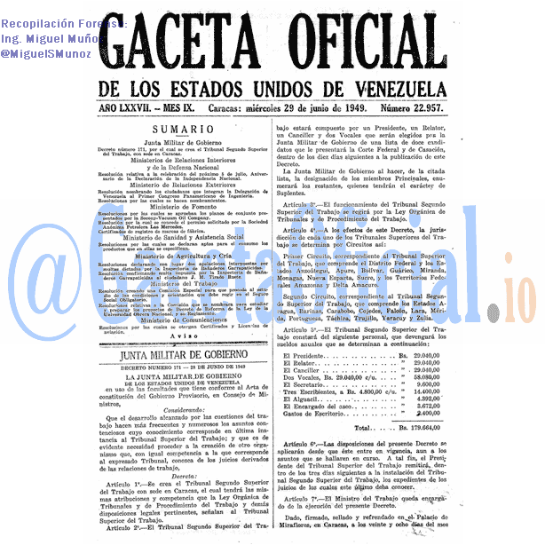 Gaceta Oficial 22957 del 29 Junio 1949