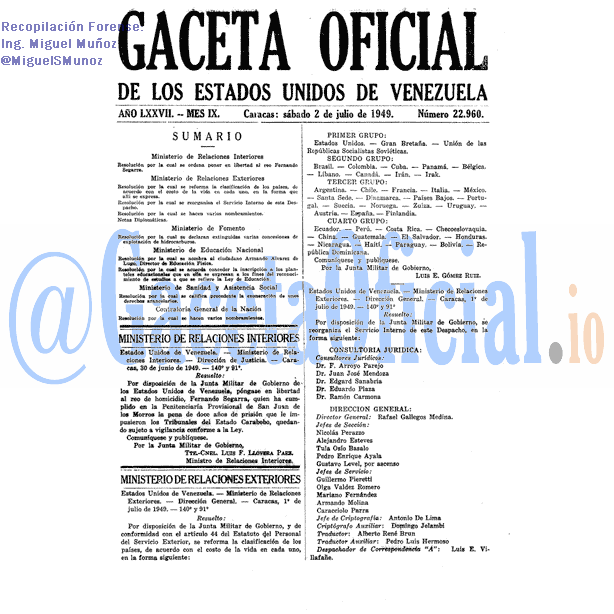 Gaceta Oficial 22960 del 2 Julio 1949