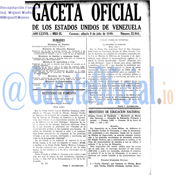 Gaceta Oficial 22965 del 9 Julio 1949