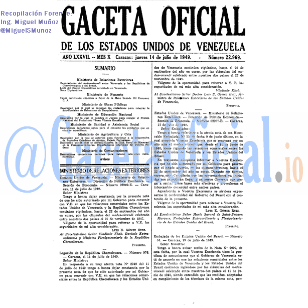 Gaceta Oficial 22969 del 14 Julio 1949
