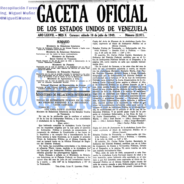 Gaceta Oficial 22971 del 16 Julio 1949