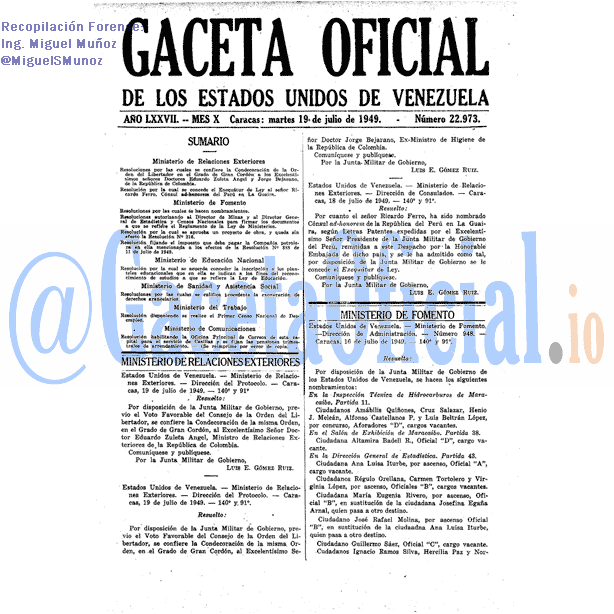 Gaceta Oficial 22973 del 19 Julio 1949