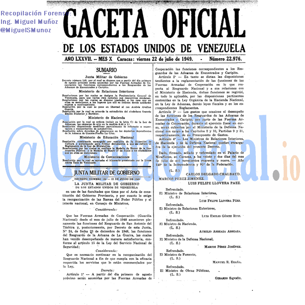 Gaceta Oficial 22976 del 22 Julio 1949