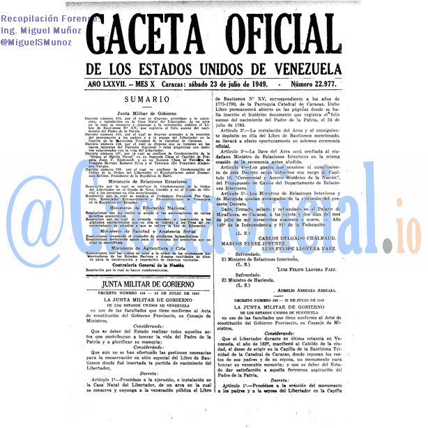 Gaceta Oficial 22977 del 23 Julio 1949