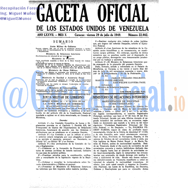 Gaceta Oficial 22982 del 29 Julio 1949