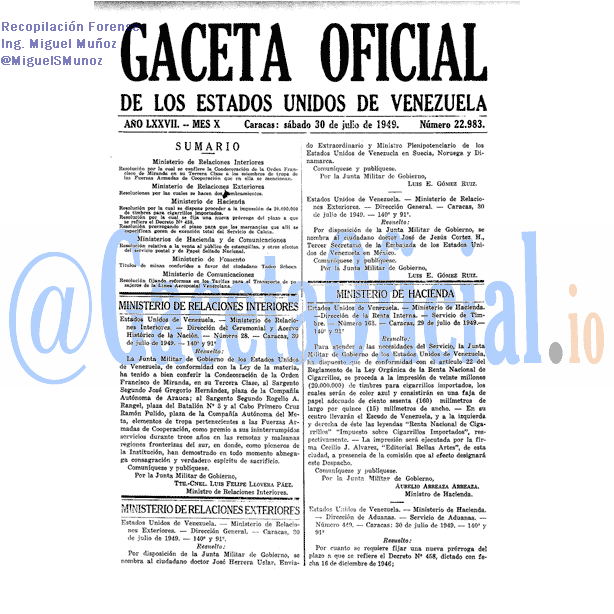 Gaceta Oficial 22983 del 30 Julio 1949