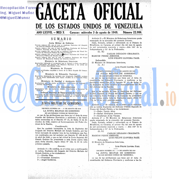 Gaceta Oficial 22986 del 3 Agosto 1949