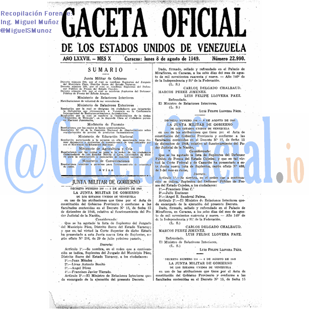 Gaceta Oficial 22990 del 8 Agosto 1949