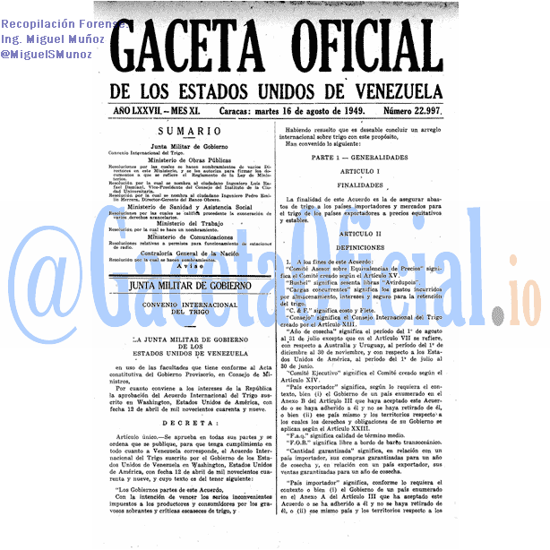 Gaceta Oficial 22997 del 16 Agosto 1949