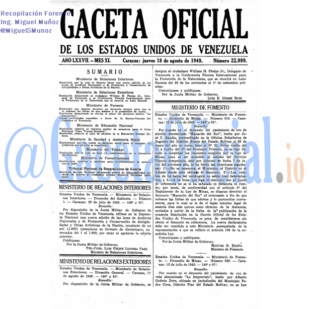 Gaceta Oficial 22999 del 18 Agosto 1949